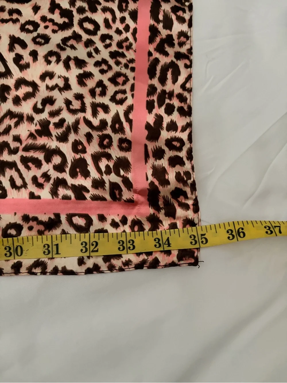 Leopard Print Satin Scarf with Pink Trim